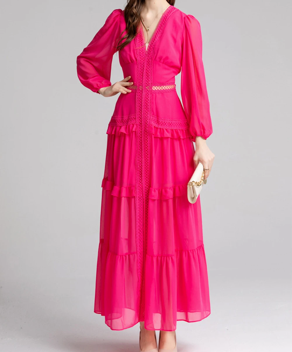 

2025 French fashion women's clothing temperament slim hollow waist solid color long skirt autumn style slim long skirt-GZDL079