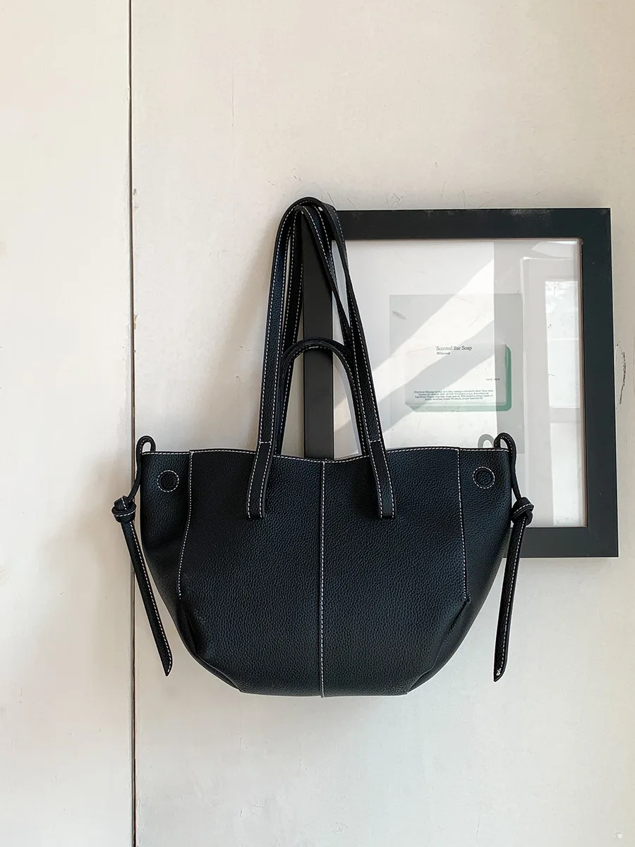 Women designer office tote bag shoulder bucket bag top handle handbag camel black white 2024 new