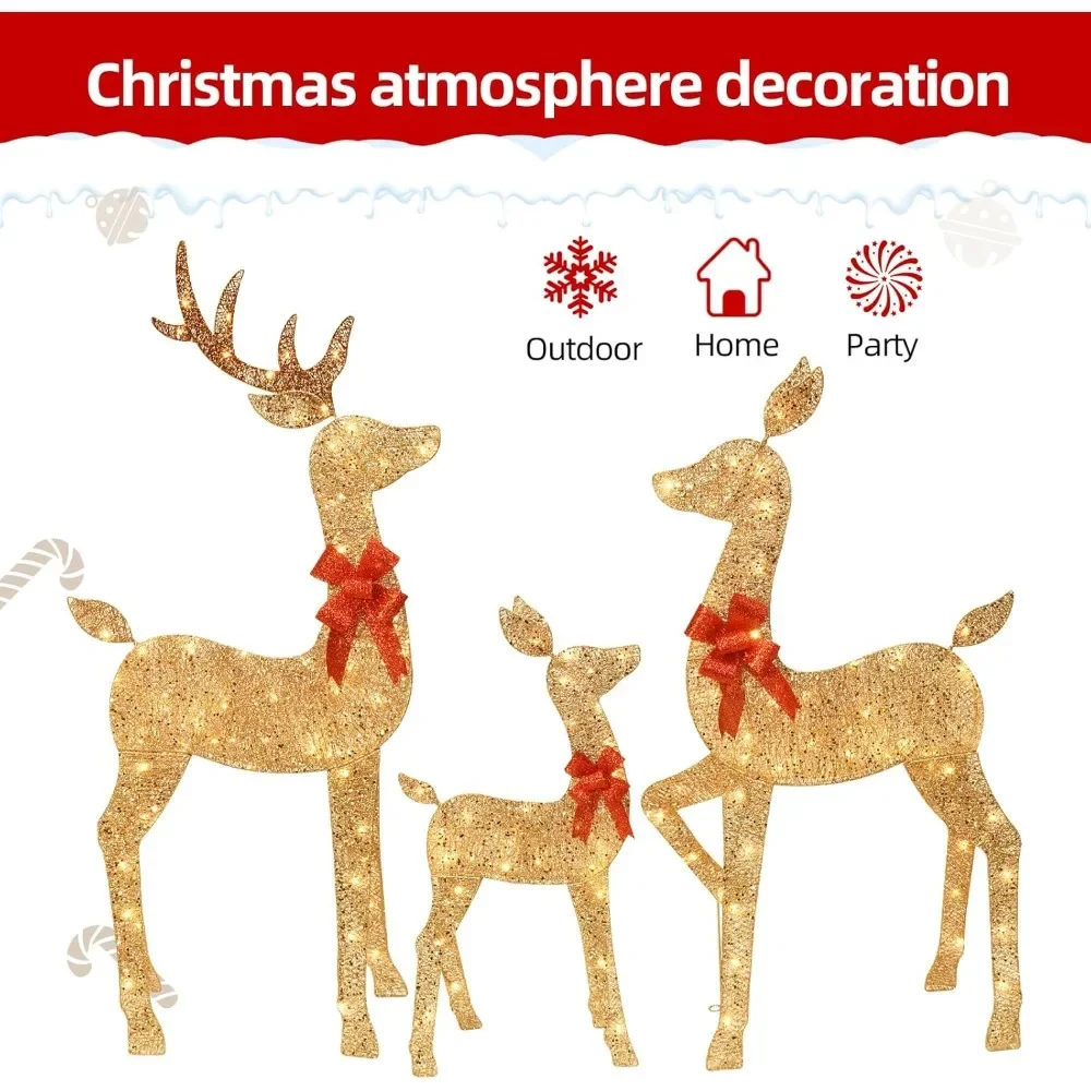 مجموعة عائلة الرنة المضاءة المزخرفة لعيد الميلاد في الهواء الطلق بطول 5 أقدام - غزال ثنائي الأبعاد مكون من 3 قطع مع 160 مصباح LED أبيض دافئ #4