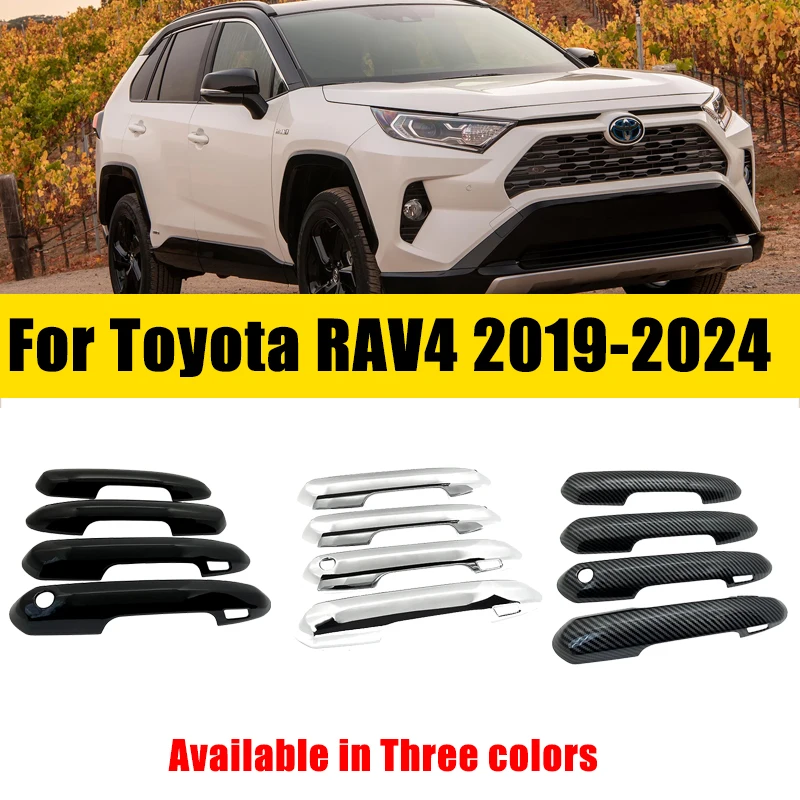 Door Handle Cover Carbon Fiber Chrome For Toyota RAV4 XA50 2019-2024 2020 2021 2022 2023 Anti-scratch Trim Set Car Accessories