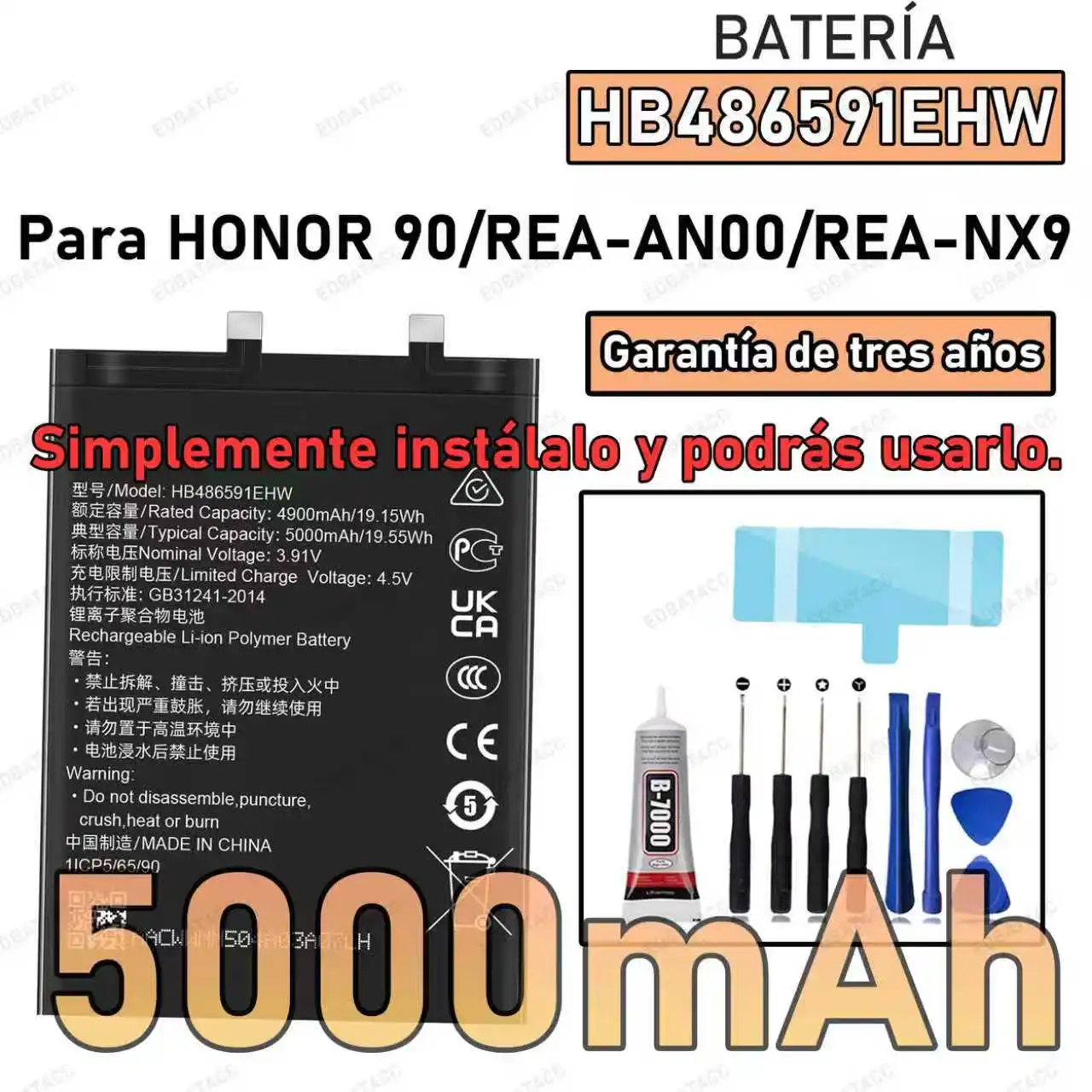 

100% New Zero Cycle HB486591EHW Battery For HONOR 90 Phone batteries batteria+Free Tools