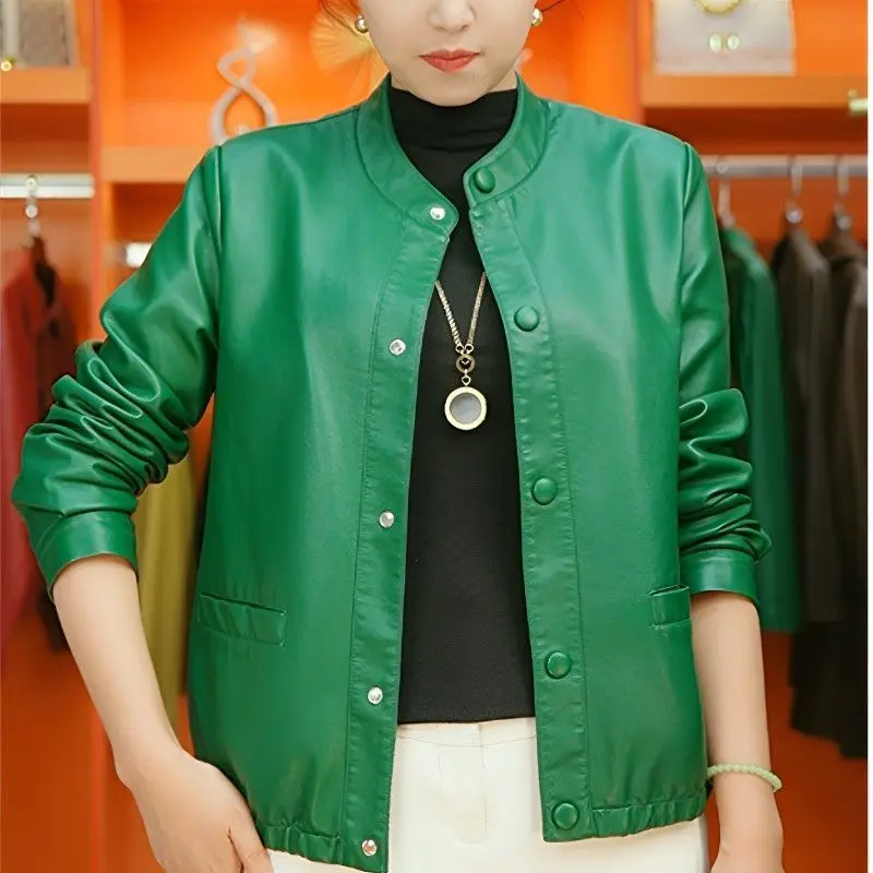 Women Leather Jacket Spring Autumn New Loose Slim Plus-Size Youthful-Looking PU Leather Jacket Faux Fur Coat Faux Fur Coat Trend