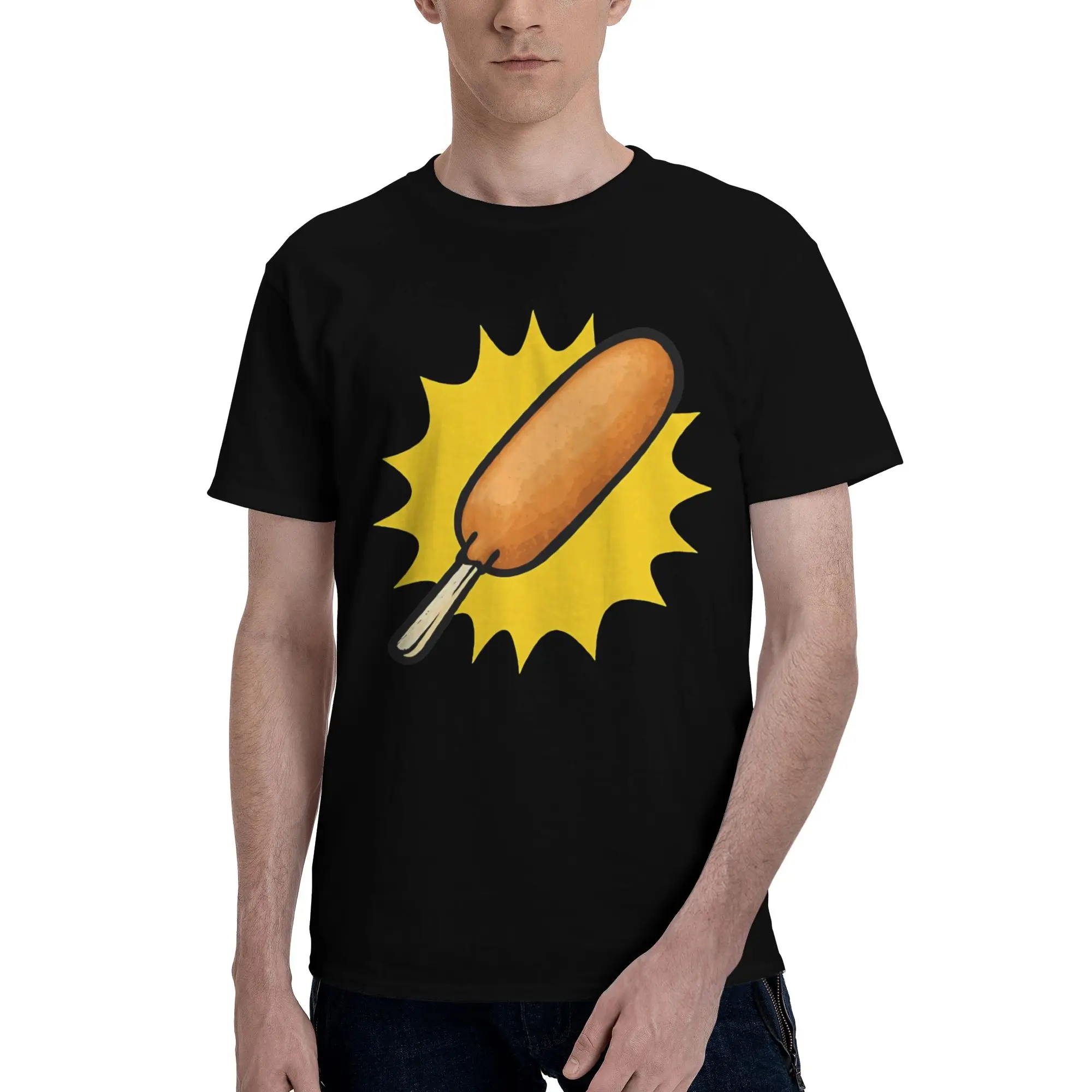 Corn dog  Men's T Shirt Hot Dog Fashion Tees Short Sleeve Crewneck Pure Cotton Gift Idea Tops T-Shirt