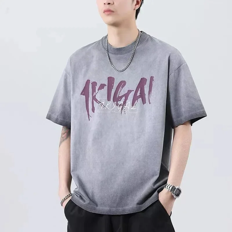 

Футболка в стиле ретро для мальчиков, новый стиль лета 2026, свободный и модный модный уличный топ с короткими рукавами и принтом Wasteland