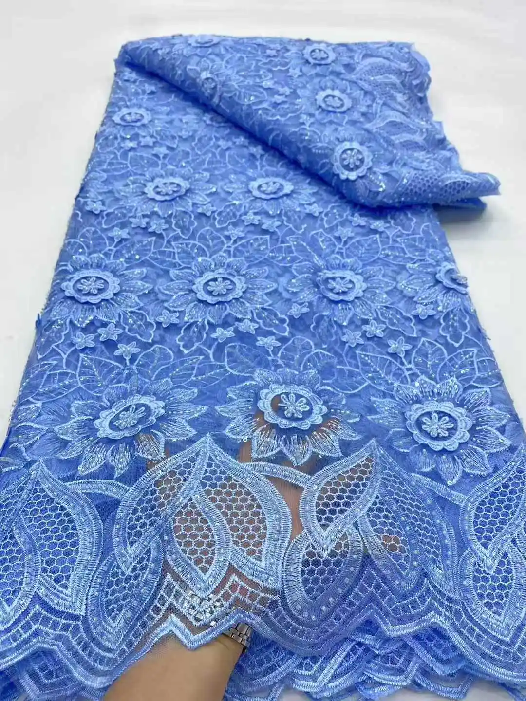 African Sequins beads Lace Fabric 2025 High Quality French Mesh Tulle Lace 5Yards Nigerian Lace Fabric For Woman Party Dress