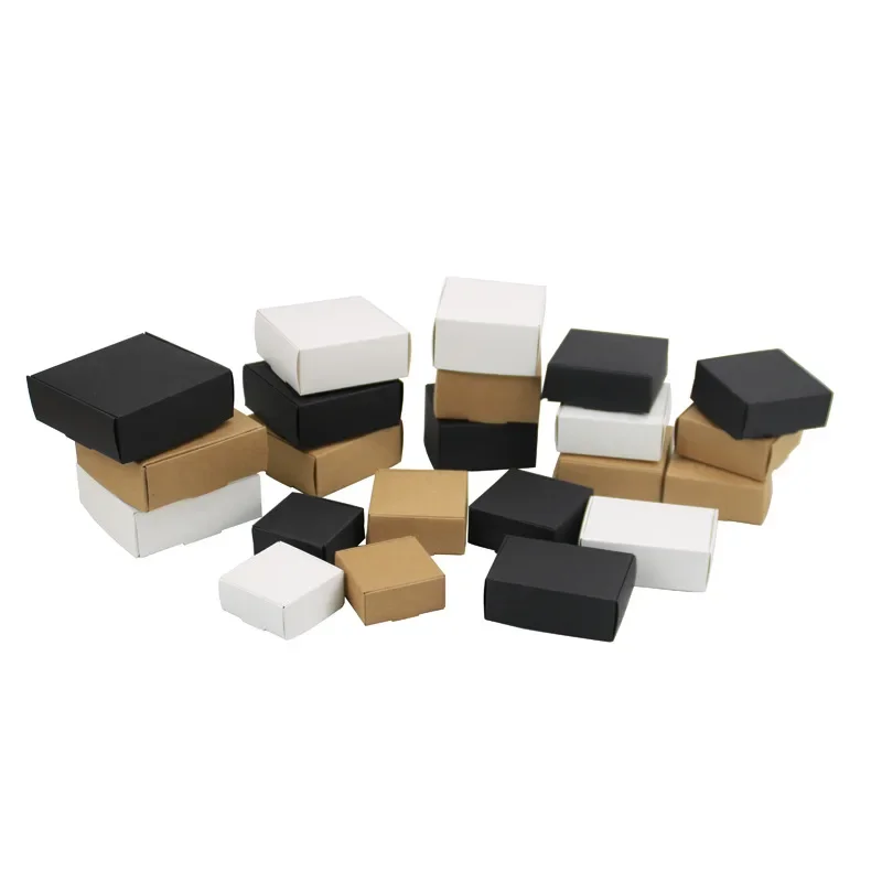 50pcs/lot Square White Handmade Candy Soap Box Jewelry Black Packing Gift Boxes Wedding Birthday Party Gifts Packaging Supplies