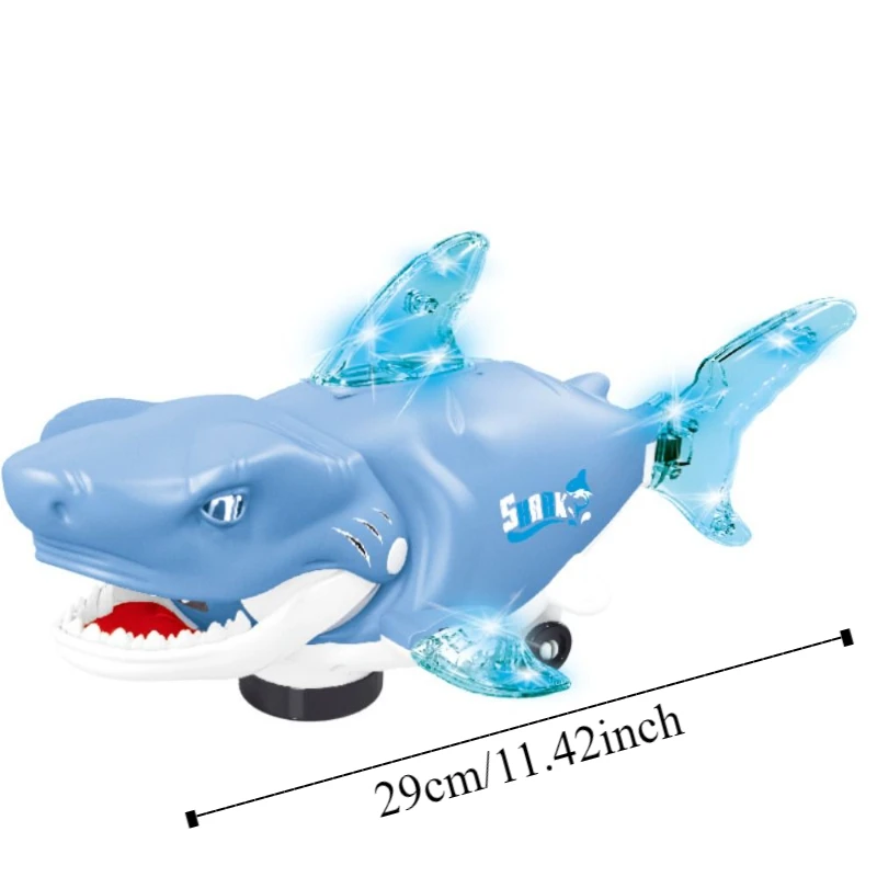 Tiburón oscilante de plástico con luz de sonido, juguete interactivo para gatear, decoración artesanal móvil, juguetes de peces oscilantes