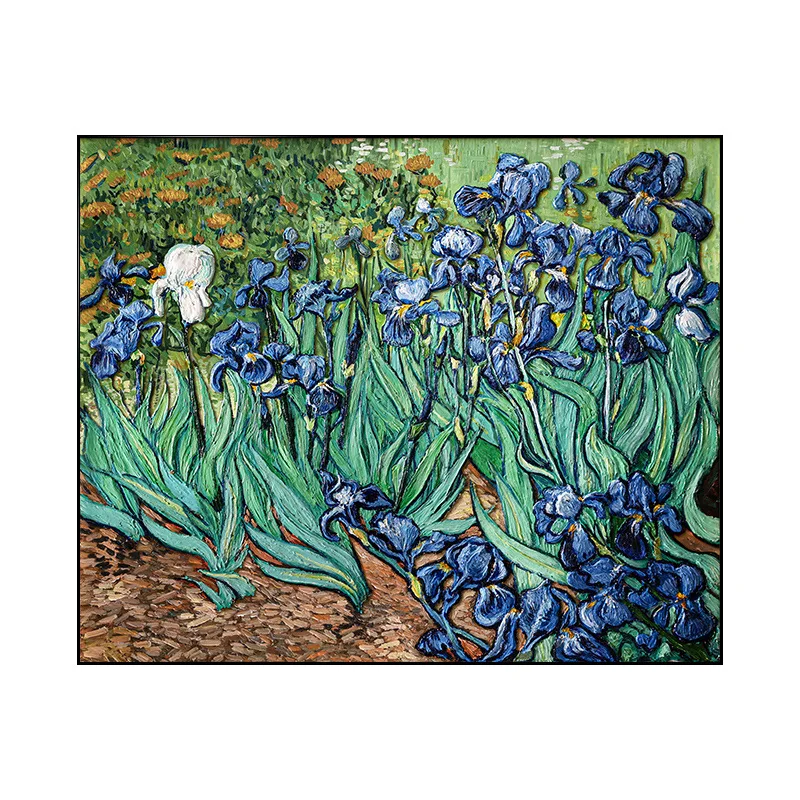 

European restaurant texture hand-painted oil painting Van Gogh irises decorative painting living room world famous painting