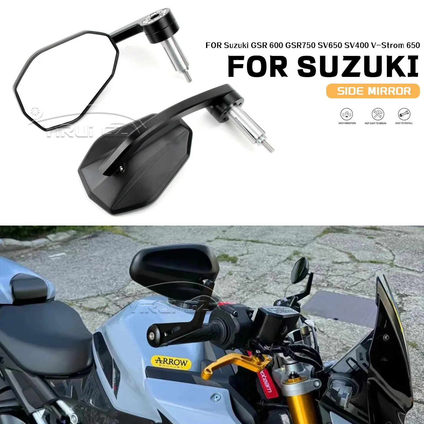 

Motorcycle MotorbikeScooters Rear View Side Mirror HandleBar End Mirrors FOR Suzuki GSR 600, GSR750, SV650, SV400, V-Strom 650,