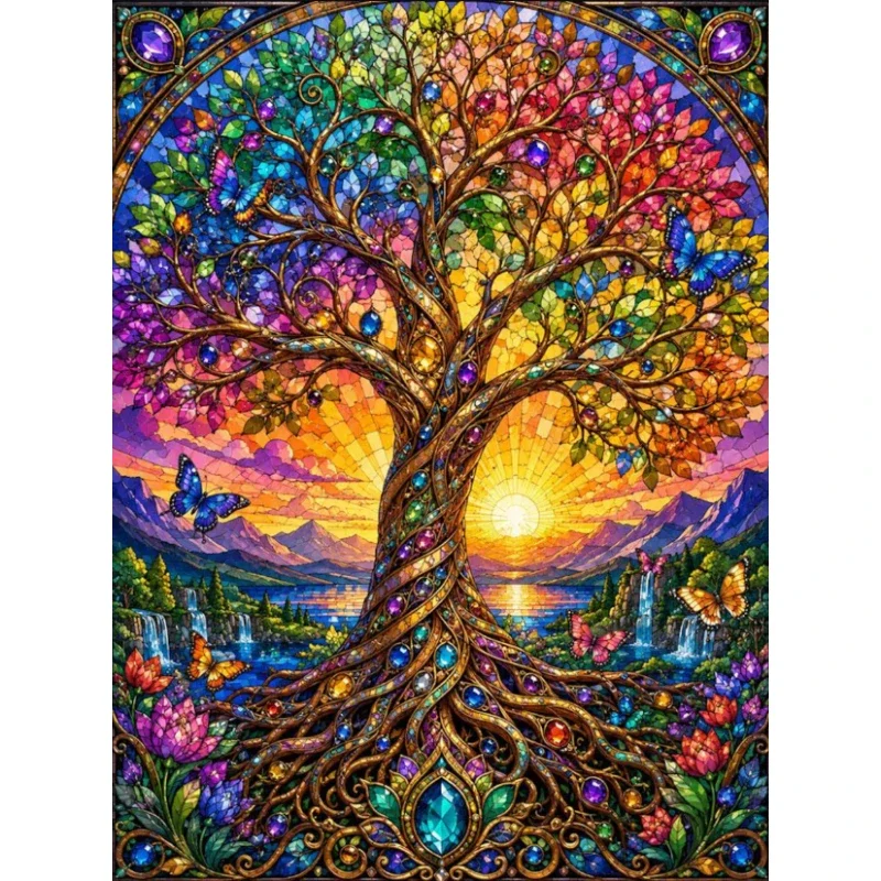 DIY 5D Diamond Painting, Stained Glass Tree Of Life Art, Hobby Craft for Home Wall Decor, Ideal Gift for Art Lovers