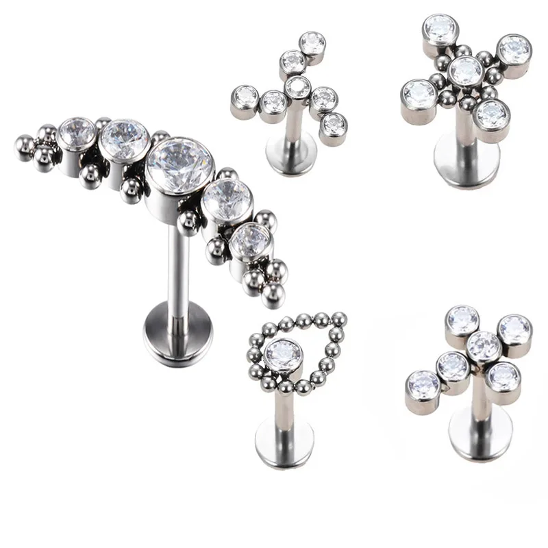 

G23 Titanium PIERC Labret Stud Zircon Paved Cartilage Tragus Pircing Earrings Lip Ring Stud Helix Tongue nail Piercing Jewelry