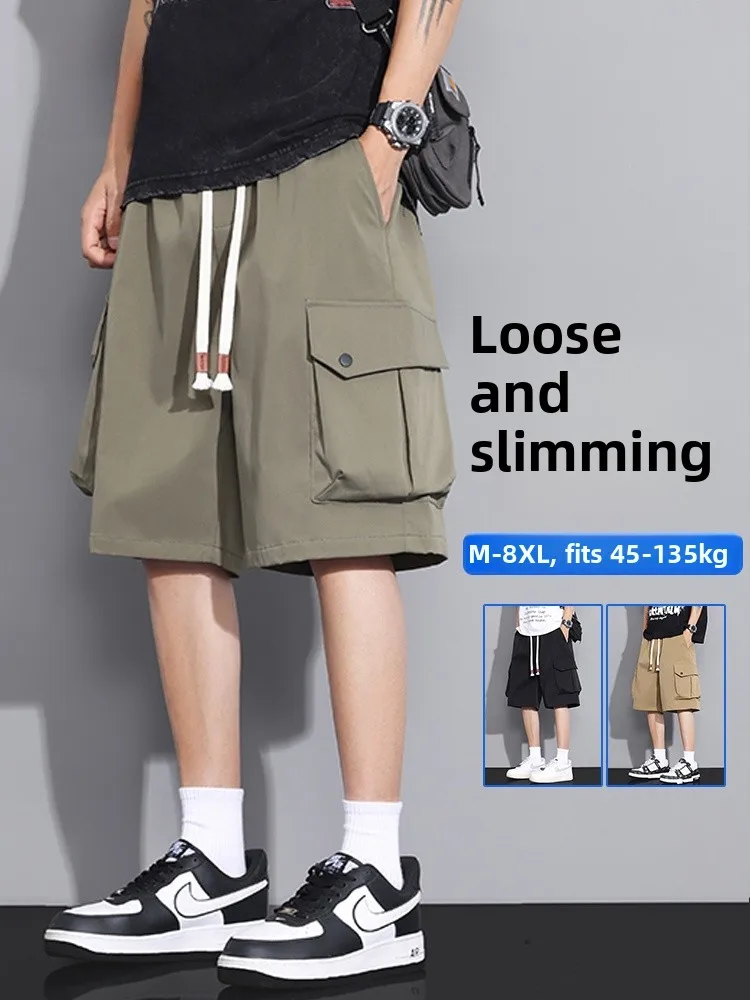 

MoChao American Sle Повседневная рабочая одежда, свободная посадка, прямые брюки с пятью четвертью для похудения, мужская модная летняя дышащая одежда...