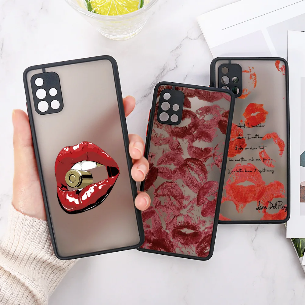 Sexy Girl Red Lips Phone Case For Samsung A54 5g Case S24 S23 S22 Ultra A23 A34 A53 A52 A32 A33 A14 A72 A05S S20 S21 FE Cover