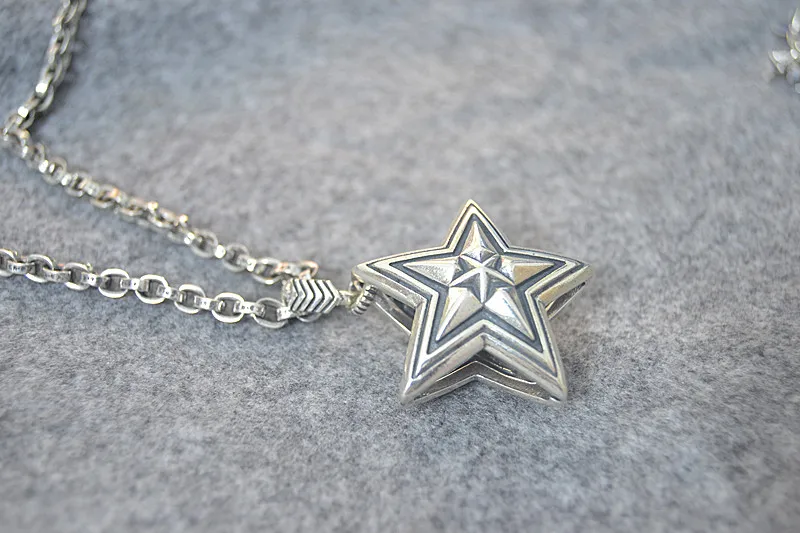 Factory direct selling sterling silver Pentagram double-sided pendant male punk personality retro star pendant female trendsette