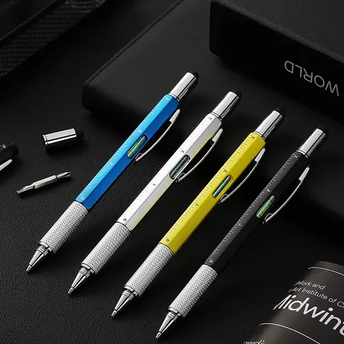 Imagen 2 del producto Bolígrafo multifunción con herramienta de mano moderna, regla técnica de medida, destornillador, pantalla táctil, lápiz óptico, nivel de burbuja, 16 Uds.