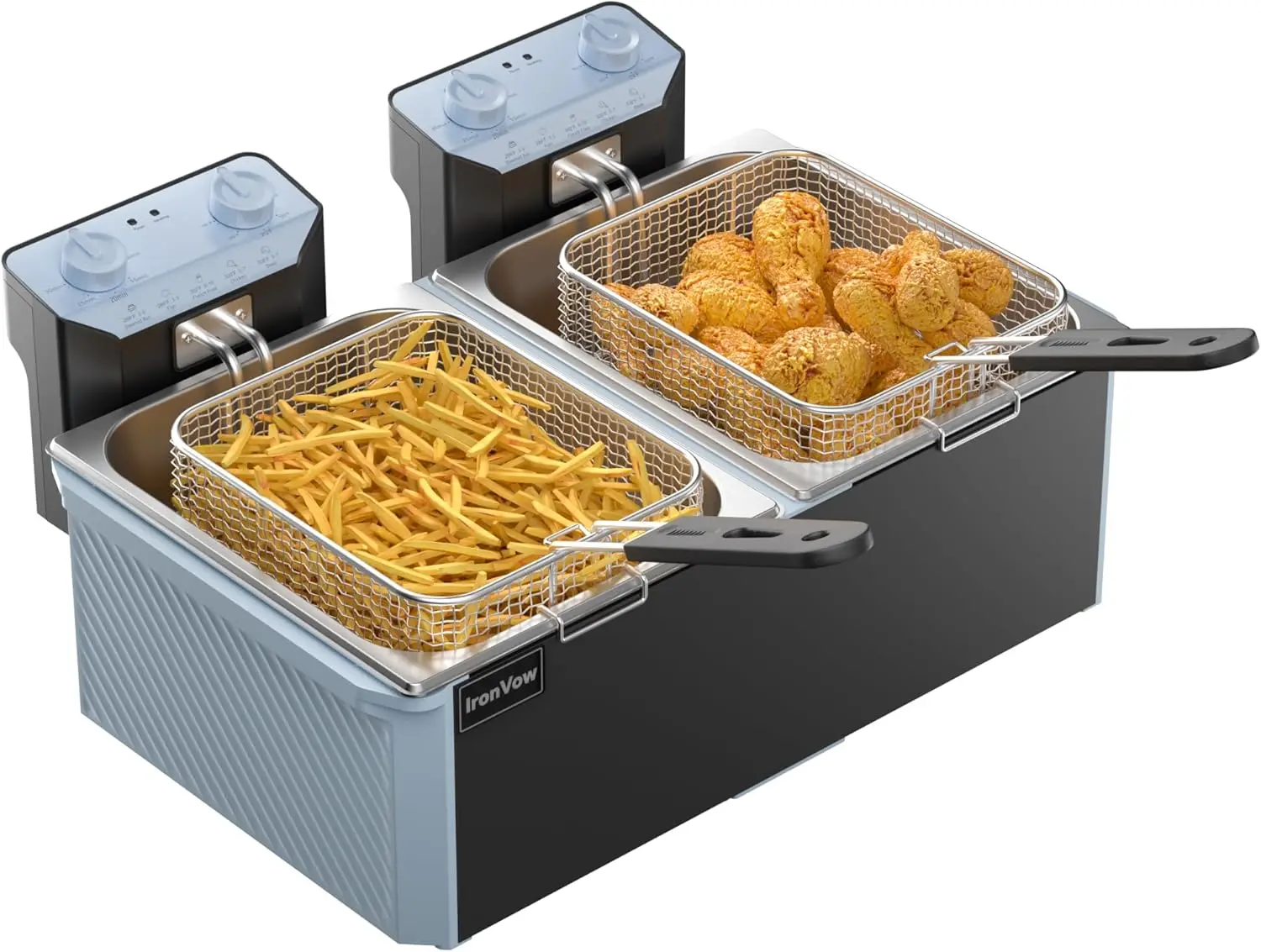 Deep Fryer w/ 2 Baskets & Lids, 21.2QT Large Electric Fryer, Double Oil Fryer for Chicken/Fish, w/ 30-Min Timer, Adjustable Temp