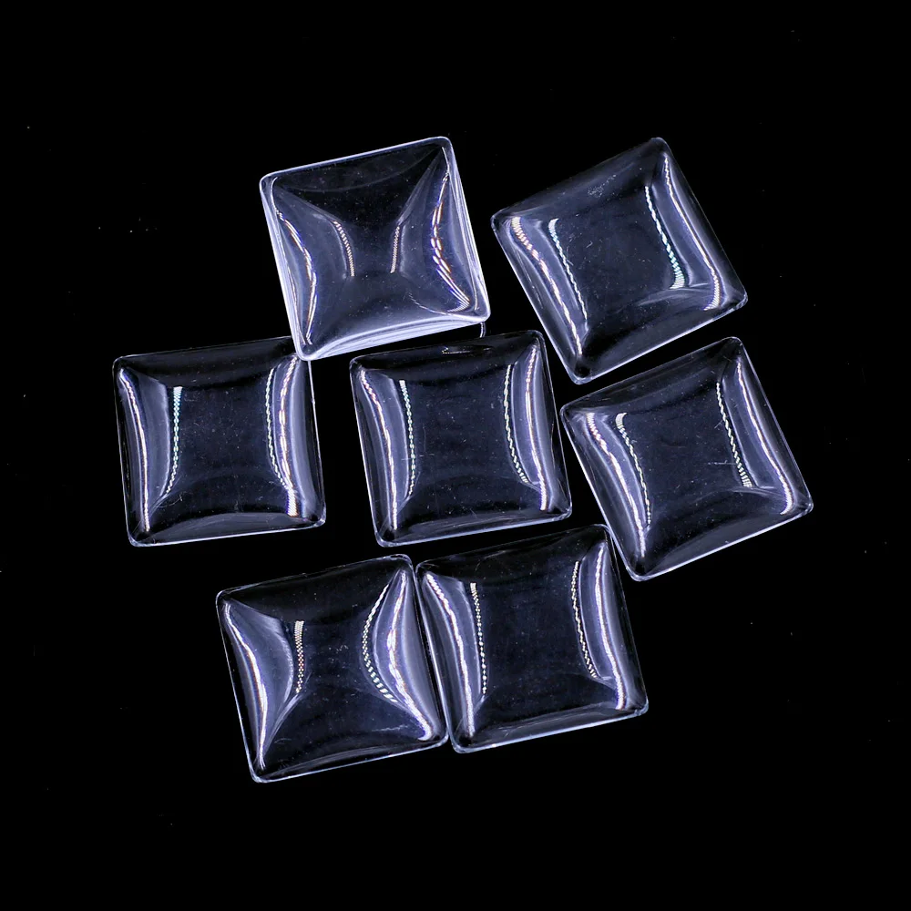 20/25mm Square Glass Domes Flatback Transparent Cabochons Fit Blank Cameo Setting DIY Necklaces Brooches Accessories Materials