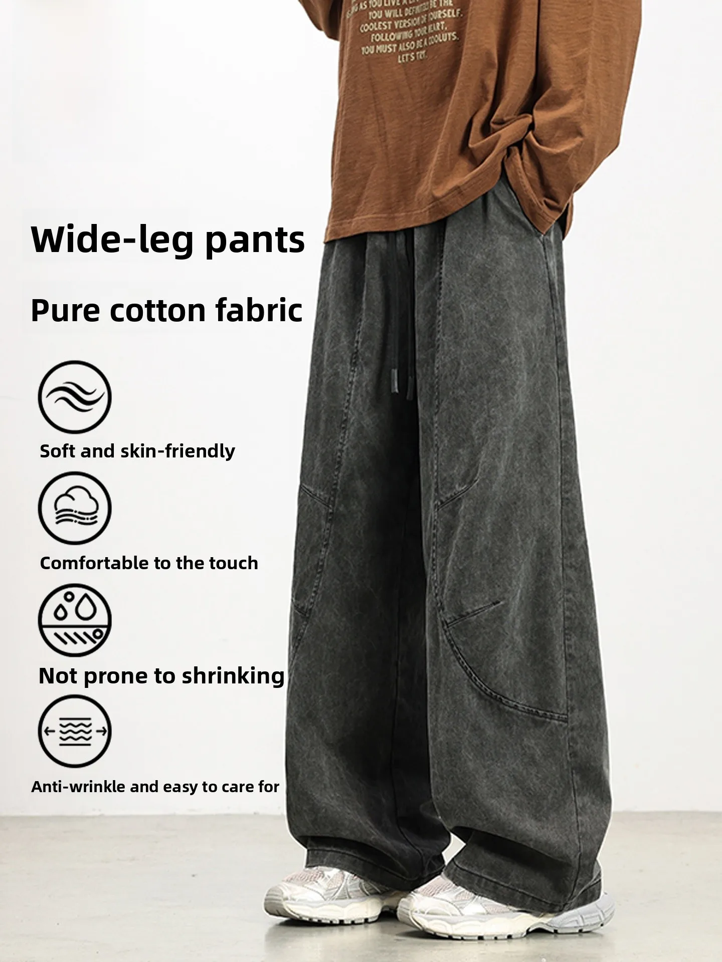 

American Sle Casual Pants Men's Autumn Winter Cotton Fabric Waed Loose Wide Leg Casual Trousers Trendy Brand Knife