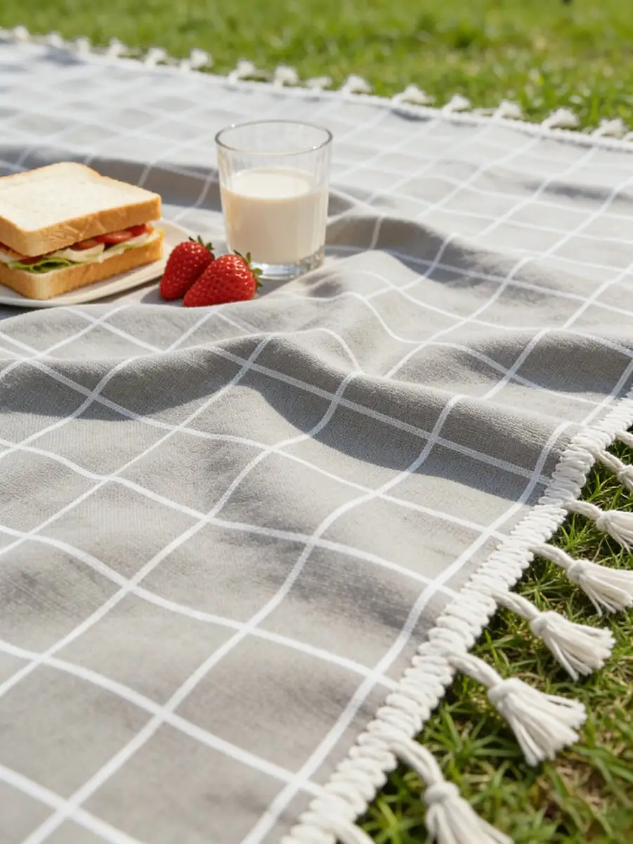 1PC Gray Plaid Picnic Blanket Tablecloth Durable Polyester Foldable Portable for Outdoor Camping Beach Travel