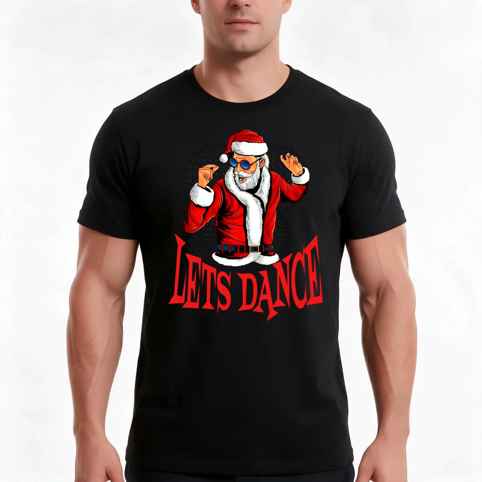 let's dance Christmas party time Santa T-Shirt, Summer Casual Cotton Tee, Oversized Streetwear Tops, Vintage Graphic Print