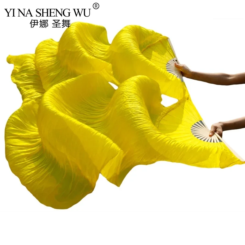 Seda Real/seda de imitación hecha a mano teñida abanicos de danza del vientre de alta calidad 1 par abanicos de danza del vientre colores degradados abanicos largos de baile