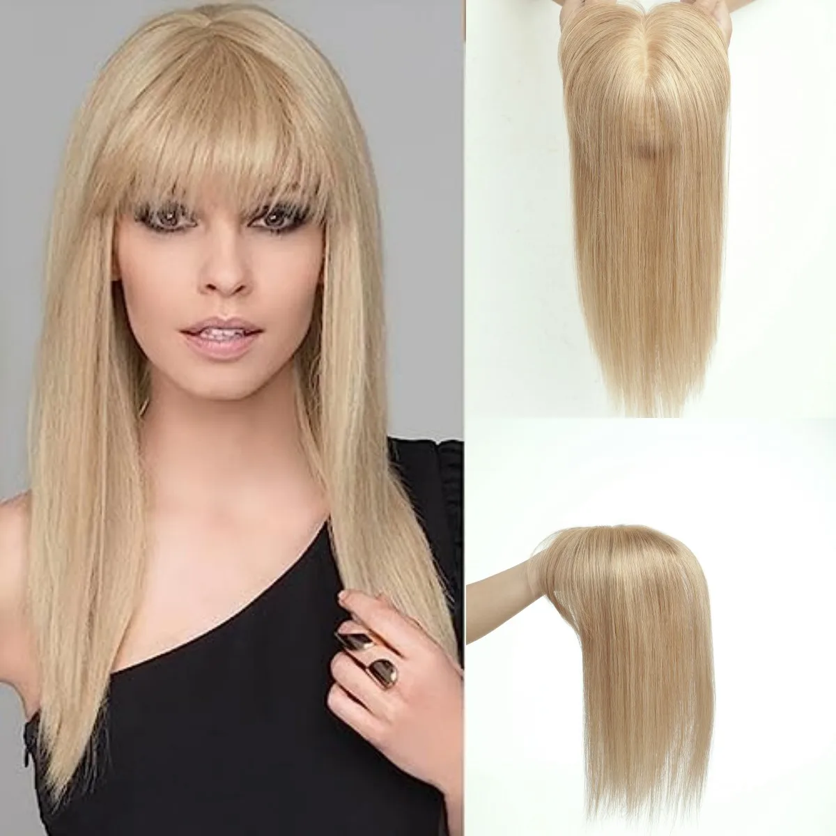 Blonde Golden 10/14inch Human Hair Topper Real 100% Remy Hairs Topper Silk Base Clip in Hair Pieces for Women with Thinning Hair