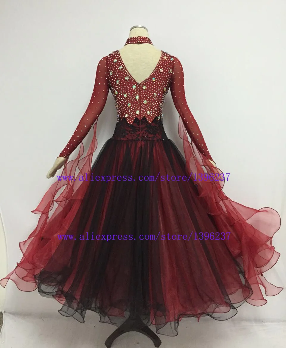 Standard Ballroom Dresses High Class Stone Sparkle Glass Long Sleeve Tango Waltz Ballroom Competiton Dance Dresses