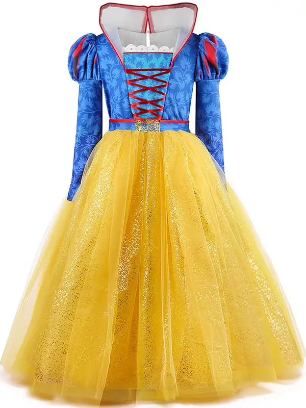 Princ Snow White Girls Cosplay Dr loween منتفخ تنورة أداء زي الأطفال الكرة ثوب ألياف البوليستر