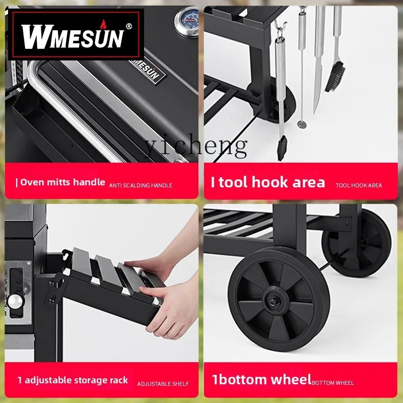 TQH Parrilla de carbón para el hogar Villa Patio Parrilla Parrilla móvil Barbacoa americana ahumada