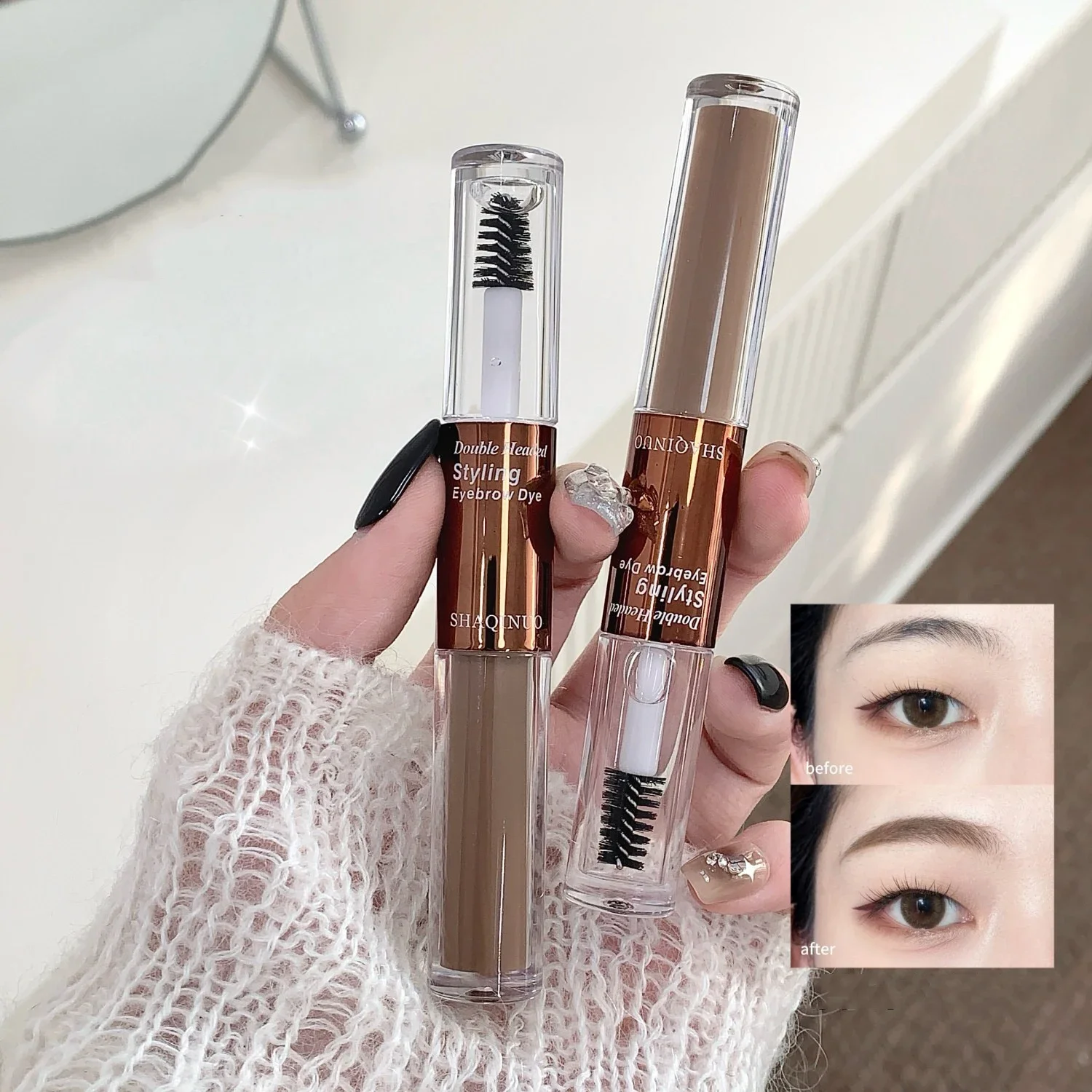 Doppelkopf Flüssige Augenbrauencreme Wasserdicht Transparent Styling Nicht verschmieren Färben Augenbrauen Tattoo Tönung Augenbrauen Mascara Make-up