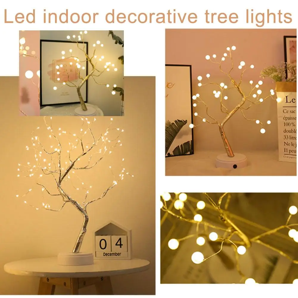 LED Night Light Mini Christmas Tree Wire Garland Lamp For Kids Home Bedroom Decoration Decor Fairy Light Holiday lighting N7O6