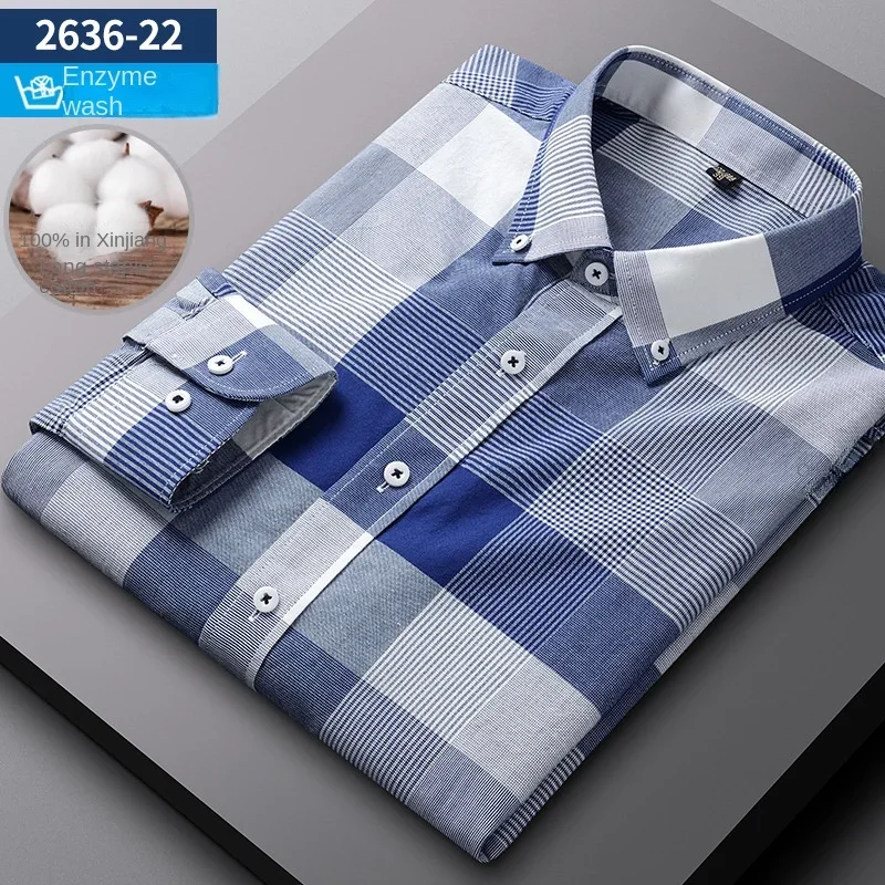 new cotton Oxford long sleeve plaid shirt shirt men's business casual Joker fashion men's shirt group purchase  men shirts