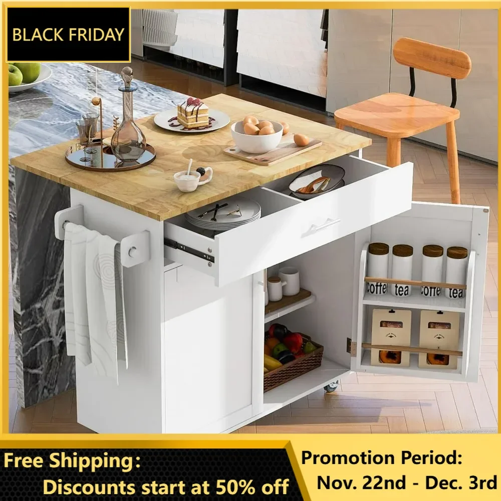 Kitchen Island with Drop Leaf, Storage Cabinet, Small Kitchen Island with Divided Drawer, Towel Rack, Kitchen Cart Islands