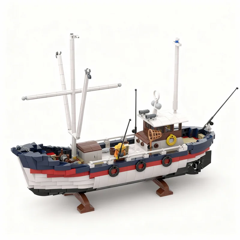 1205pcs MOC Creator Wooden Fishing Trawler Model Building Blocks Craft Assemble 3D Collection Birthday Creative Idea Art DIY