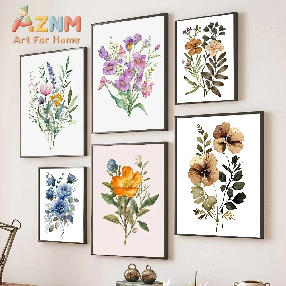 Boho Wildflower Watercolor Floral Leaf Poster Minimalist Canvas Painting Print Wall Art for   Decoration Cuadros