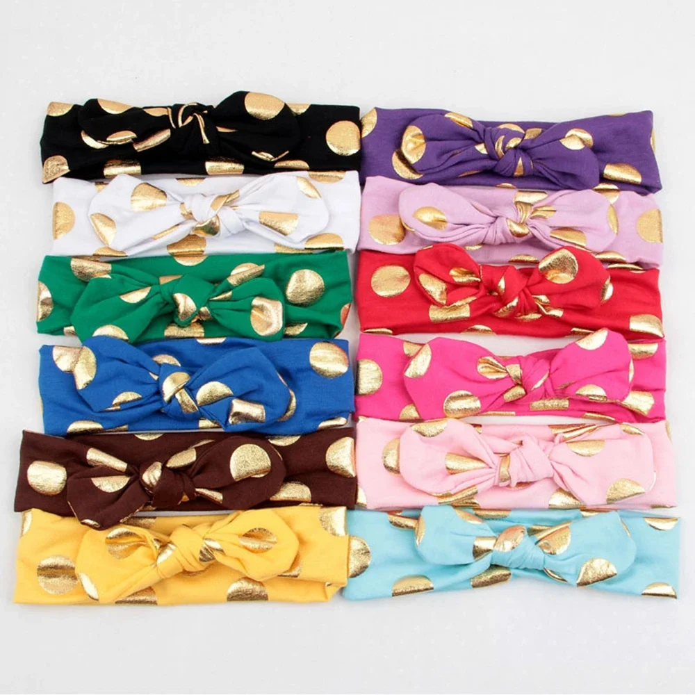 1PCS Gold Round Dot Rabbit Ear Bows Baby Girls Headband Kids Newborn Toddler Infant Headwraps Hair Accessories Birthday Gifts
