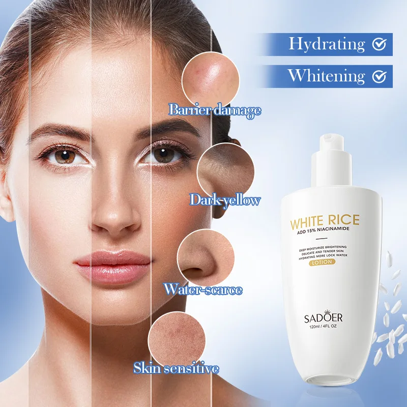 SADOER White Rice Niacinamide Moisturizing Lotion To Inhibit Dark Spot Improve Dark Yellow Skin Whitening Skin Care Products