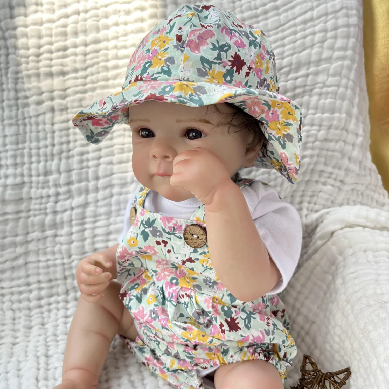 

BZDOLL Full Vinyl Body 19 Inch 48 CM Reborn Baby Girl Doll Toy with Floral hat Lifelike Handmade Fashion Birthday Gift