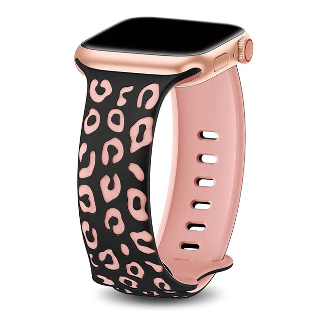Graviertes Leopardenarmband für Apple Watch Ultra2 3 Band 49 mm 44 41 40 45 38 mm Silikonarmband Iwatch Serie 98765SE 10 11 46/42 mm