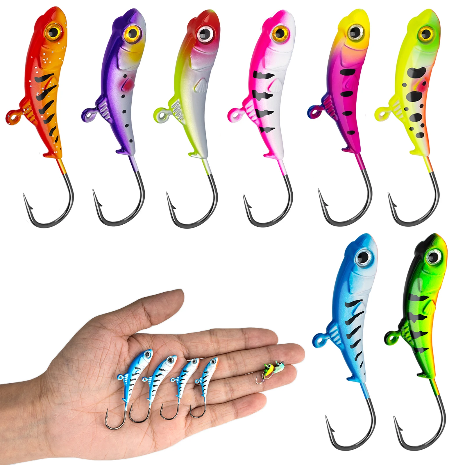 

8pcs Ice Fishing Jigs Kit Winter Ice Fishing Hooks 5g 7g 10g 14g Jig Heads Fishhooks For Crappie Perch Jigs Ice Fishing Lures