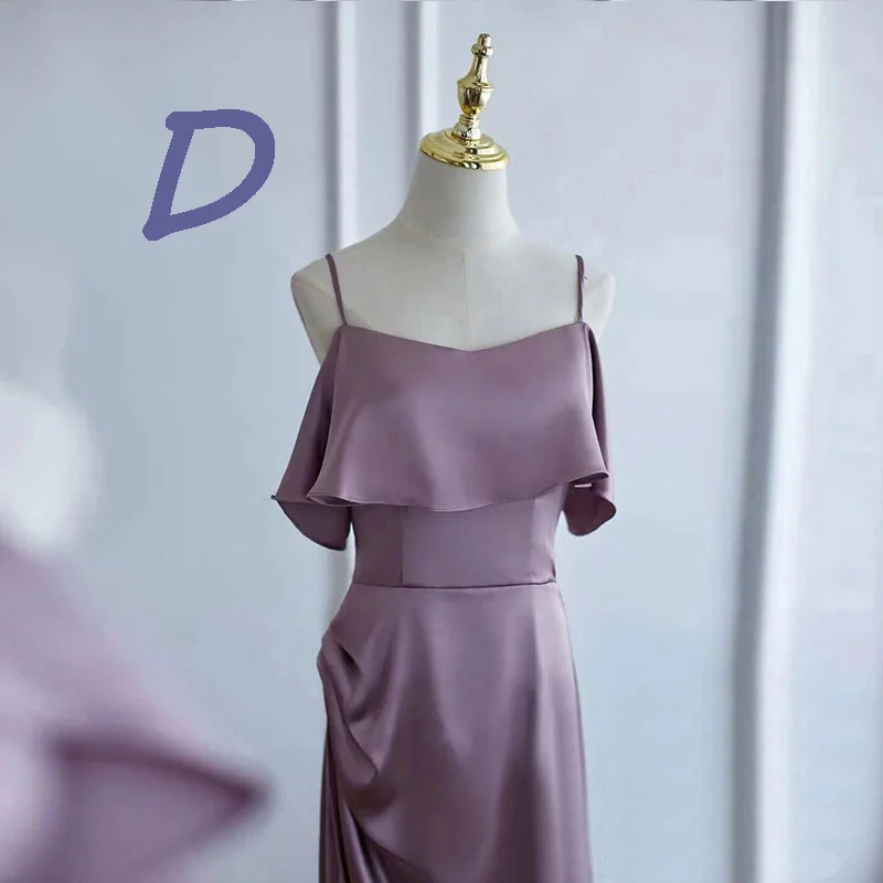 Purple Satin Bridesmaid Dress 2023 New Elegant Women's Spliced Solid High Slit Vestido Floor Length A-Line Backless Prom Dress