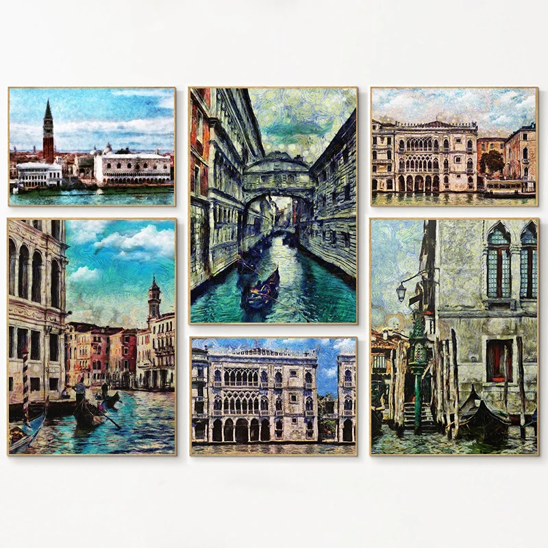 Винтажные красочные итальянские постеры с изображением венеции и принты, печать на холсте, настенная художественная картина для гостиной, домашний декор, подарки Винтажные красочные итальянские постеры с изображением венеции и принты, печать на холсте, настенная художественная картина для гостиной, домашний декор, подарки