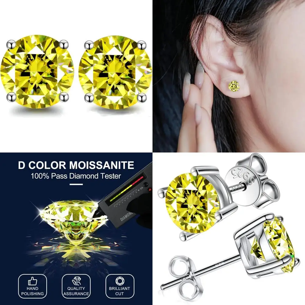 

Moissanite Stud Earrings 2.0ct Lab-Created Diamonds 18K White Gold-Plated Sterling Silver Women's Anniversary Jewelry