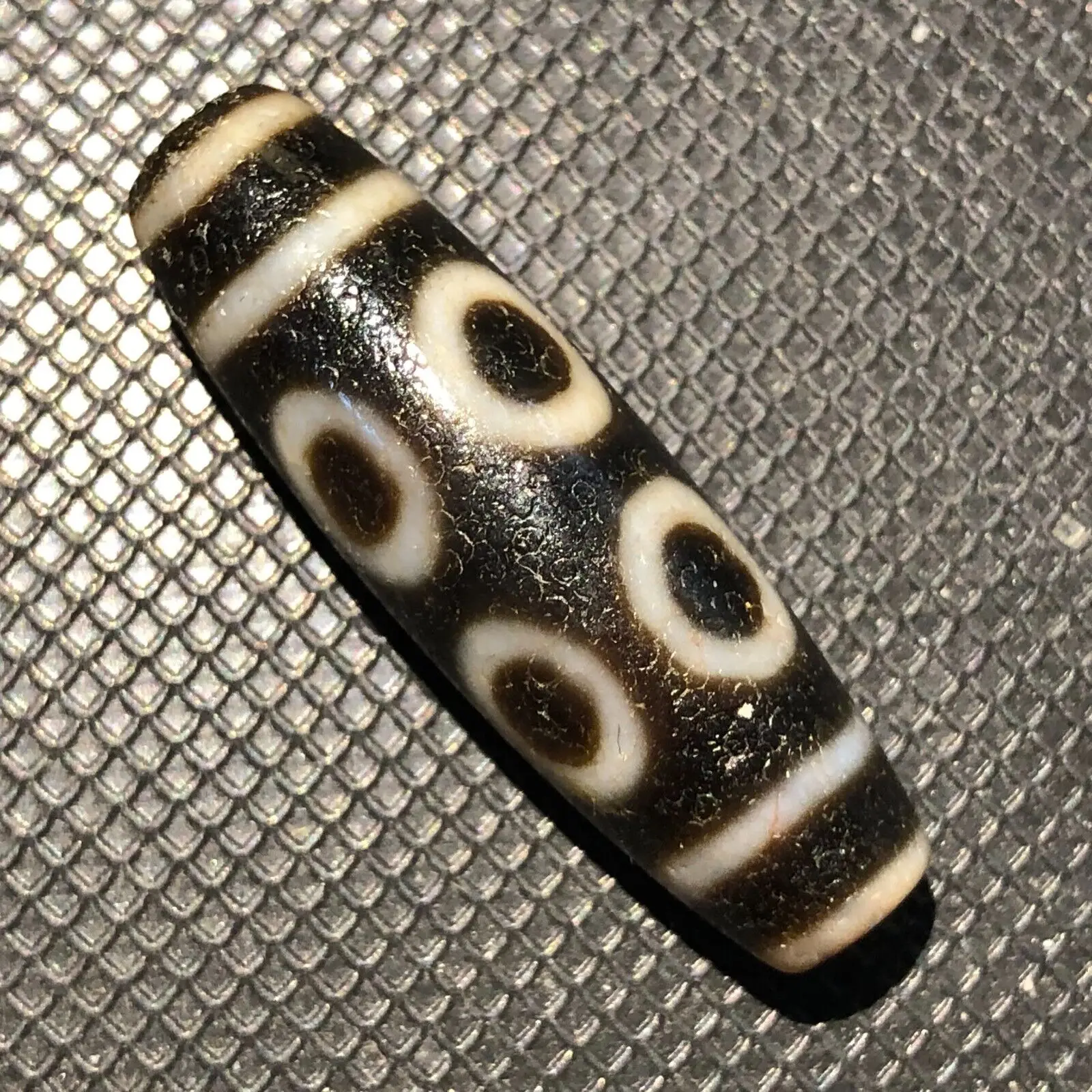 Magic Tibetan Old Agate Dragon Skin 8Eye Totem dZi Bead 11*36mmC2011