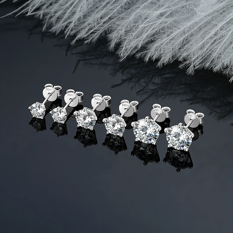 

100% 925 Silver 8mm Sparking Stud Earrings 5mm 6.5mm Moissanite For Women Men White Gold Plated 5 Claws Push Back Earrings