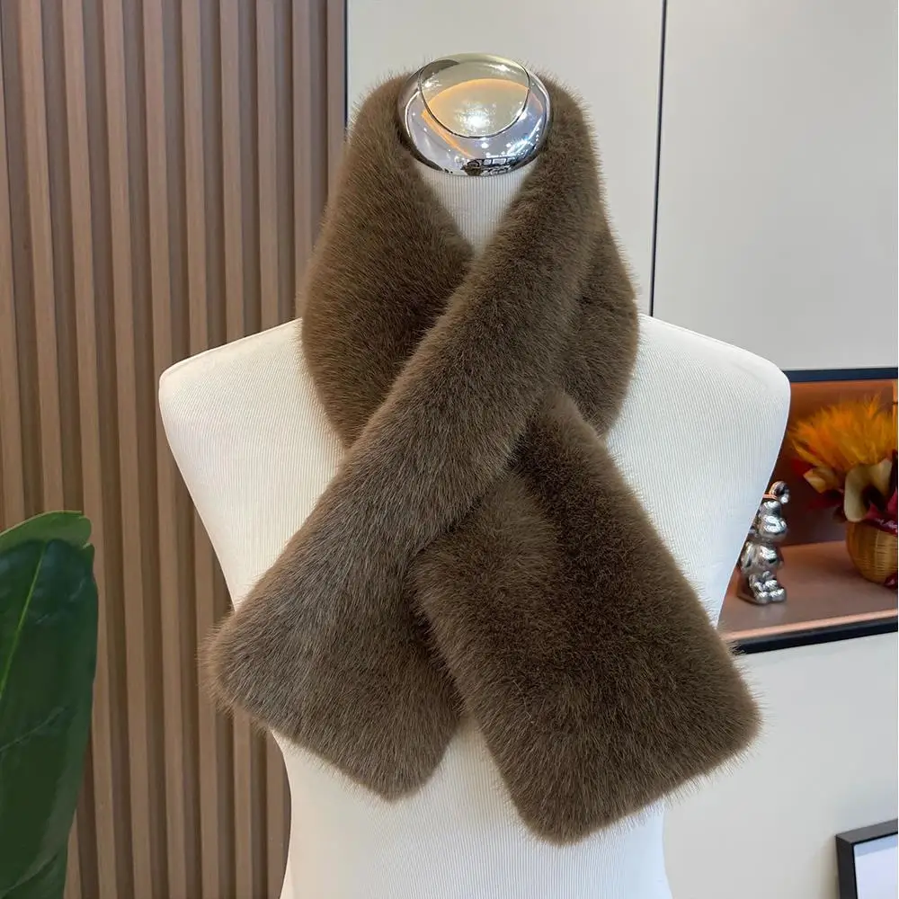 Outdoor Double-sided Solid Color Shawls Faux Rabbit Fur Scarves Imitation Fur Fluffy Neckerchief Plush Cross DIY Luxury Scarf