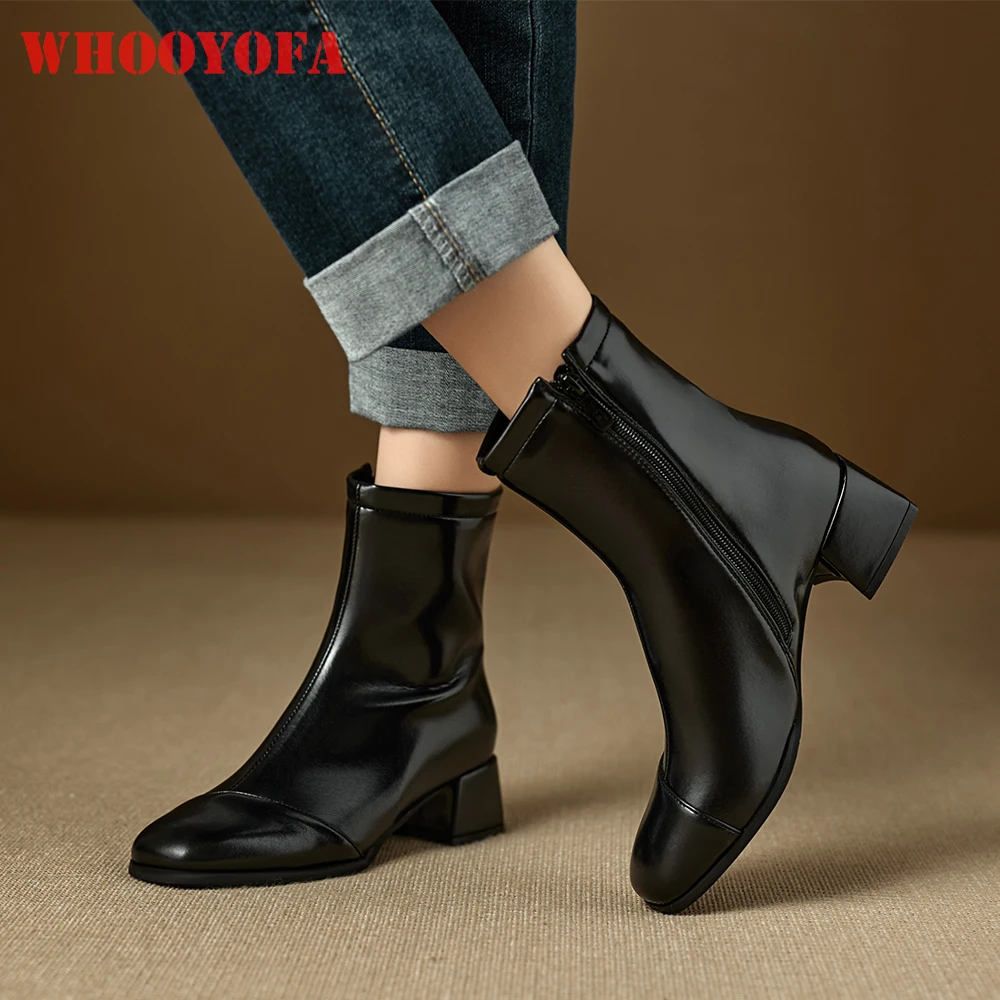 

2025 Новые зимние милые черные коричневые женские ботильоны с круглым носком на среднем каблуке, женские туфли телесного цвета, маленькие большие размеры 11 32 43 46