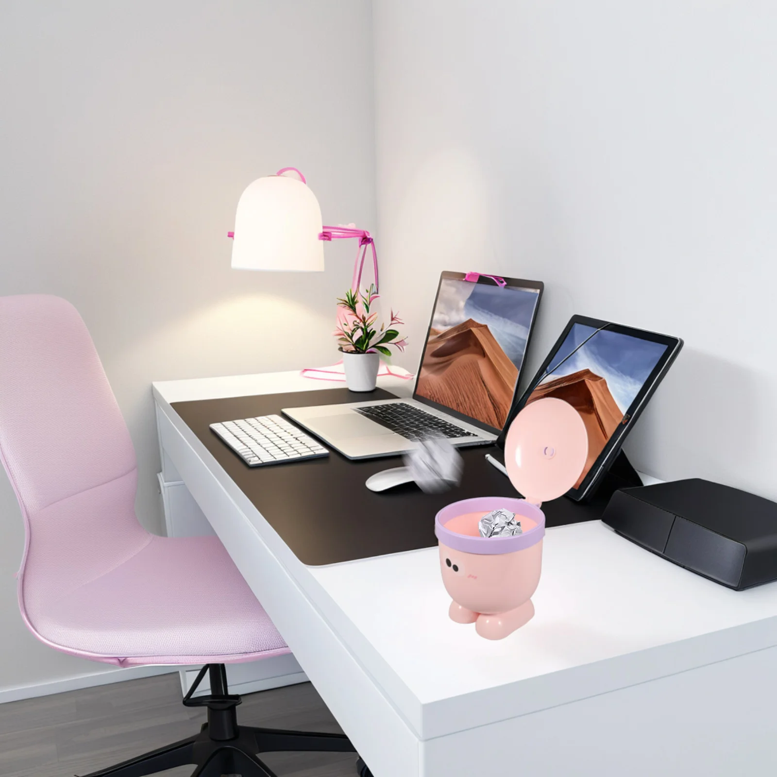 

Mini Trash Can With Lid Small Desktop Garbage Bin Cute Cartoon Design For Office Study Countertop Car Use Plastic Wastebasket