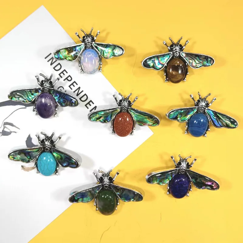 DIY Cartoon-style fashion amethyst, pink crystal, abalone shell, semi-precious stones Shell-inlaid bee, dual-purpose