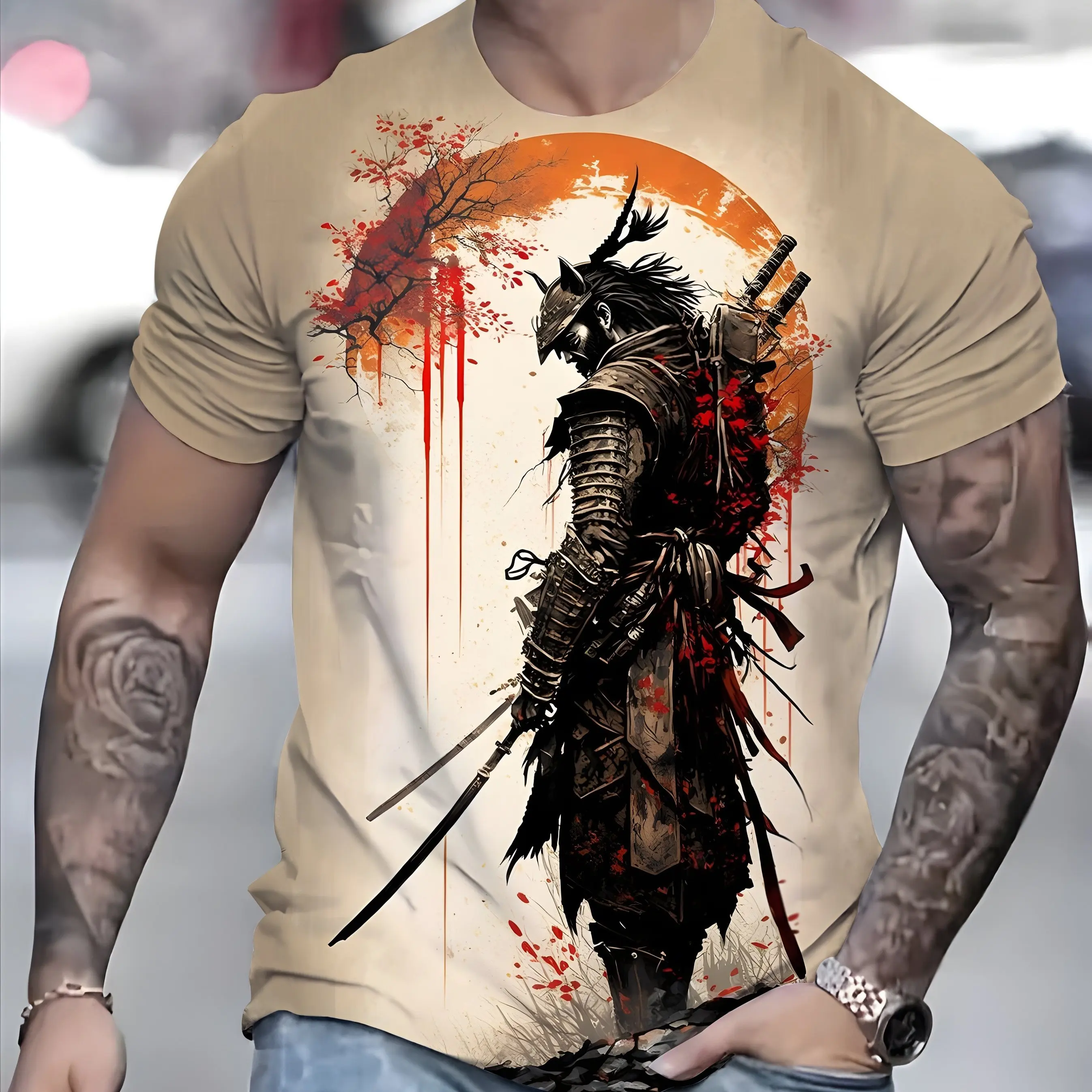 Camisetas Vintage de samurái para hombre, camisetas de manga corta con estampado de estilo japonés en 3D, ropa informal estilo Hip Hop callejero, camisetas Ninja, camiseta para hombre 6XL